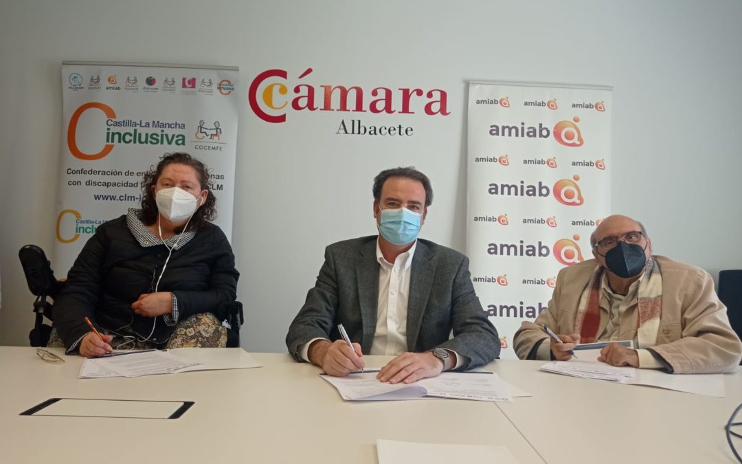 COCEMFE, CLM INCLUSIVA-COCEMFE, AMIAB Y LA CÁMARA DE COMERCIO DE ALBACETE, firman un Convenio para promover la Integración Laboral